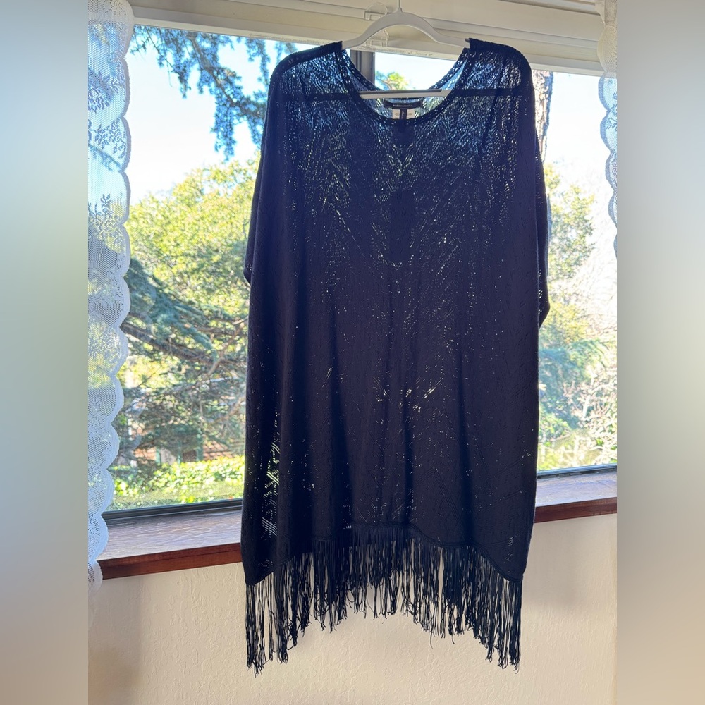 NWT BCBGMaxazria Black Fringe Poncho